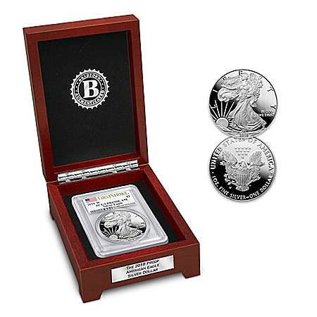 2018 First Strike Proof American Eagle Silver Dollar Legal Tender Coin With Mahogany-Finish Display Box