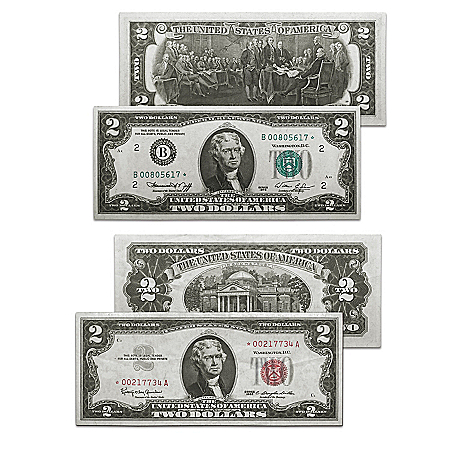 The 1976 First Issue And 1963 Last Issue $2 Star Note Legal Tender Currency Set With Deluxe Display Box