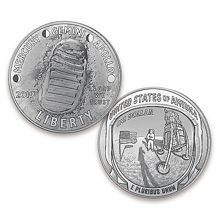 First Strike 50th Anniversary Of Apollo 11 Moon Landing Legal Tender Silver Dollar Coin With Unique 3-D Curve Shape
