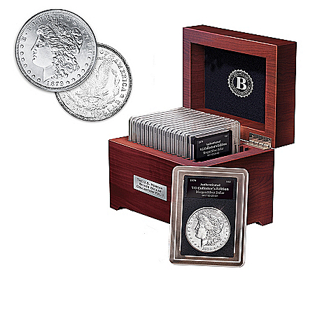 Complete U.S. Morgan Silver Dollar Coin Collection With A Free Wooden Display Case