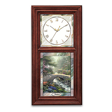 Thomas Kinkade Wall Clock with Stained Glass Art - Time For All Seasons Collection
