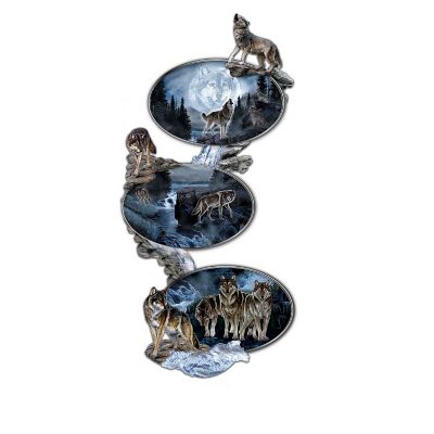 Glow-In-The-Dark Wolf Art Heirloom Porcelain Plate Collection: Moonlight Journey