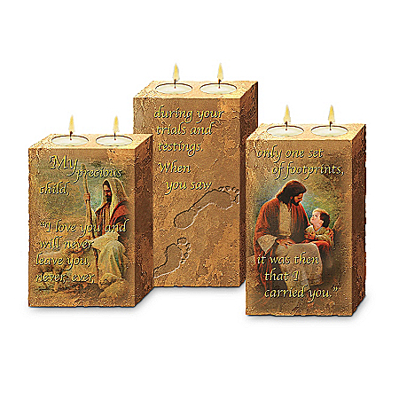 Footprints Of Faith Religious Inspirational Candleholder Collection