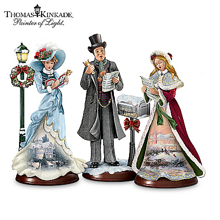 Thomas Kinkade Here We Come A-Caroling Figurine Collection