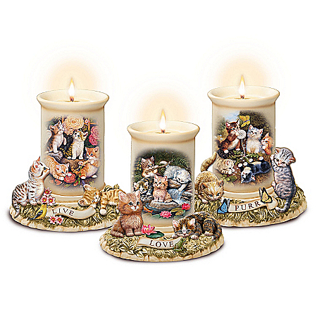Live, Love, Purr: Porcelain Kitten Candleholder Collection