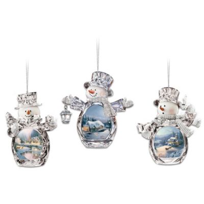 Thomas Kinkade Winter Reflections Snowman Ornament Collection