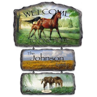 Horse Art Personalized Welcome Sign Wall Decor Collection: Regal Companions