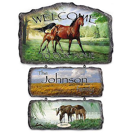 Horse Art Personalized Welcome Sign Wall Decor Collection: Regal Companions