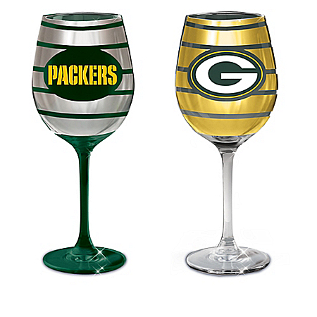 Green Bay Packers Dark Green And Gold Wine Glass Collection