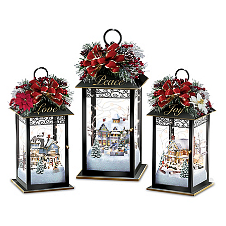 Thomas Kinkade Sparkle Of The Season Lantern Table Centerpiece Collection