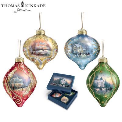 Thomas Kinkade LED Light Up The Season Collection Hand-Blown Glass ...