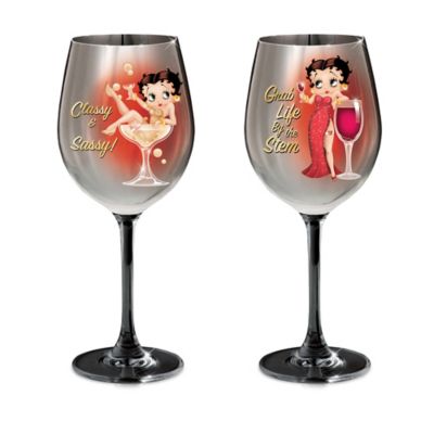 Betty Boop Classy And Sassy Wine Glass Collection: Set Of Two Stem Wine Glasses
