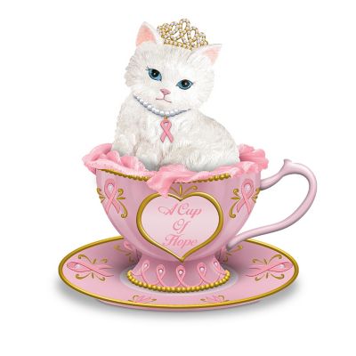 Breast Cancer Support Cat Figurine Collection: Purr-fectly Hopeful