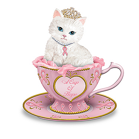 Breast Cancer Support Cat Figurine Collection: Purr-fectly Hopeful