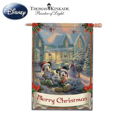 Disney's Mickey & Minnie Holiday Seasonal Flag Collection With Thomas Kinkade Artwork