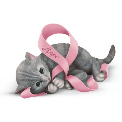 Breast Cancer Support Kitten Figurine Collection: Ribbons Of Purr-fect Hope