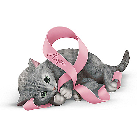 Breast Cancer Support Kitten Figurine Collection: Ribbons Of Purr-fect Hope