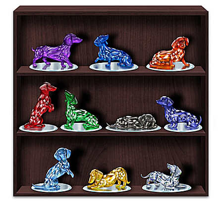 Rarest Gems Dachshunds Of The World Figurine Collection With Mirror Base