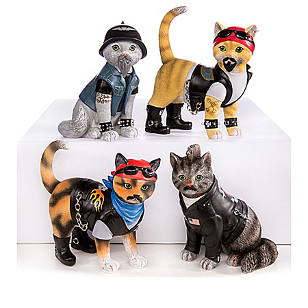 Live Fur-ee And Ride Hard Biker Cat Figurine Collection