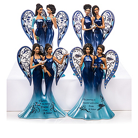 Keith Mallett Blue Willow China Inspired Angels Sister Figurine Collection