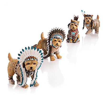 Feathers 'N Fur Native American Inspired Yorkie Figurine Collection
