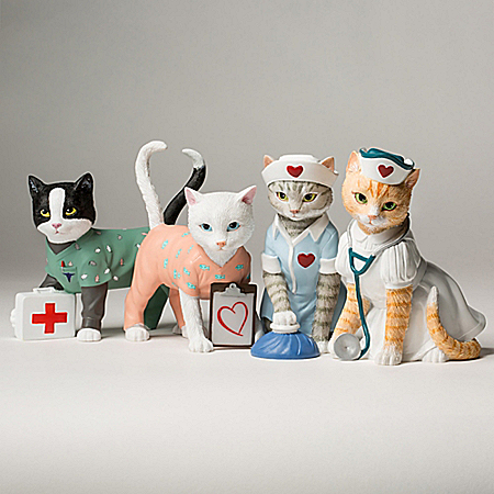 Tender Purring Care Nurse Cat Figurine Collection