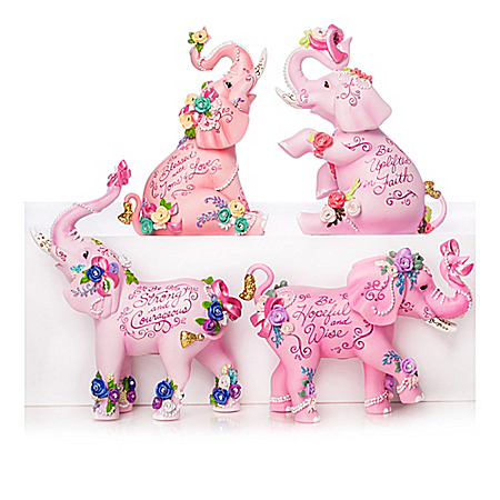 Sally Barlow's Elephants Of Beautiful Blessings Breast Cancer Awareness Figurine Collection