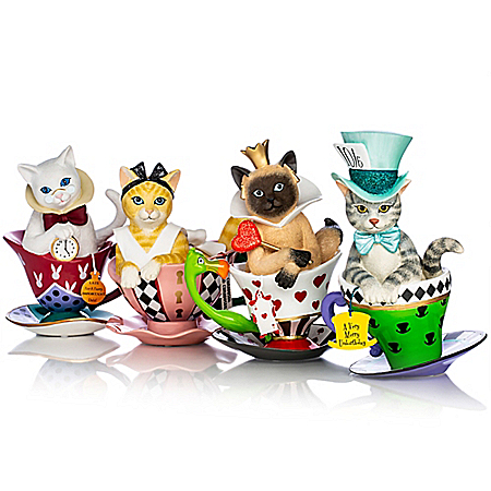 Disney Tea-lightful Wonderland Hand-Painted Cat Figurine Collection