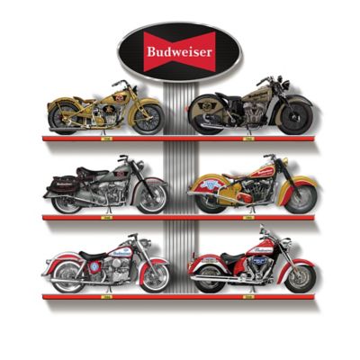 History Of Greatness Hand-Painted Budweiser Motorcycle Sculpture Collection With Custom-Designed Curio