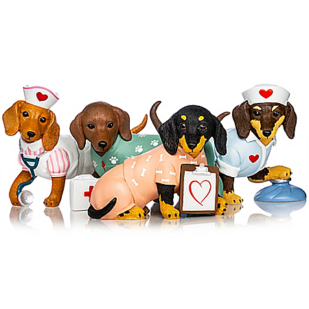 Tender Paw-ing Care Hand-Painted Dachshund Nurse Figurine Collection