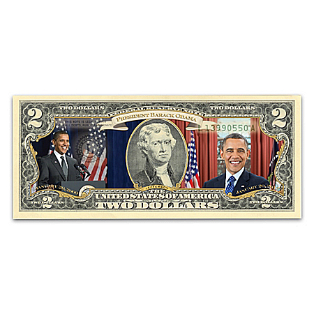 The All-New President Barack Obama Legacy Vivid Full-Color $2 Bills Currency Collection With Custom Display Box