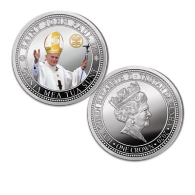 Pope John Paul II 2014 Bradford Exchange One Crown 24K Gold Plated Preowned 