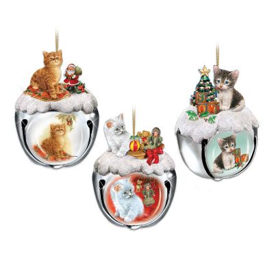 Purr-fect Holiday Sleigh Bells Kitten Ornament Collection