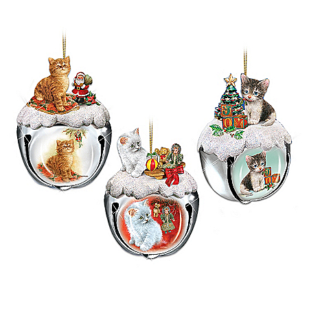 Purr-fect Holiday Sleigh Bells Kitten Ornament Collection