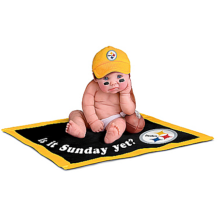 Officially Licensed By NFL Properties LLC: Pittsburgh Steelers #1 Fan Lifelike Baby Doll Collection