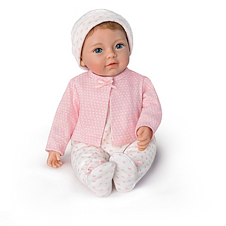 Welcome Home, Little Ellie Vinyl Baby Doll & Accessory Collection With Outfit & Wicker Bassinet