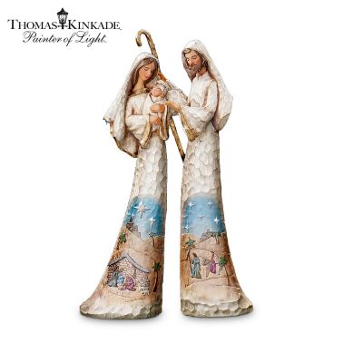 Thomas Kinkade Hand-Carved Wood-Look Nativity Figurine Collection: Elegant Blessings