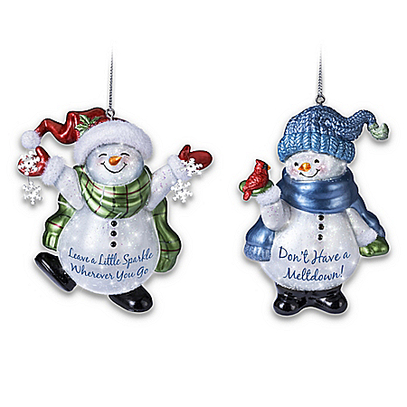 Sparkling Snow Friends Illuminated Snowman Christmas Ornament Collection