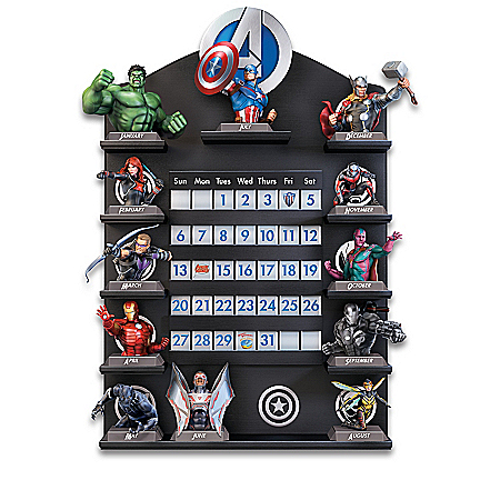 MARVEL Avengers Fully Sculpted Perpetual Calendar Collection With Custom Wooden Display
