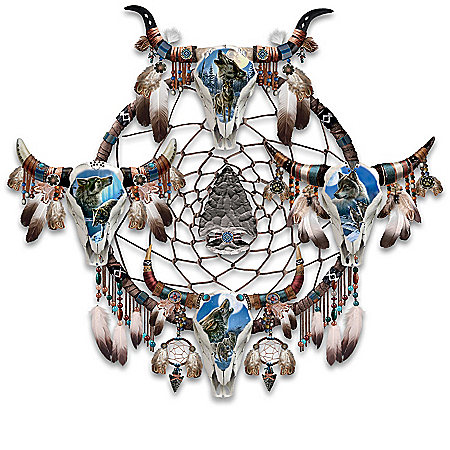 James Meger Moonlight Guardians Wolf-Themed Glow-In-The-Dark Dreamcatcher Wall Decor Collection