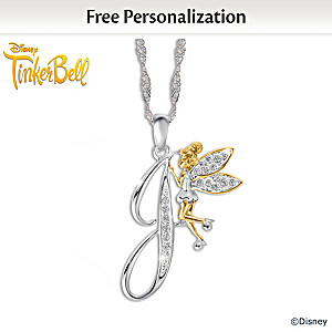 Crystal Pendant Of Your Initial And Tinker Bell