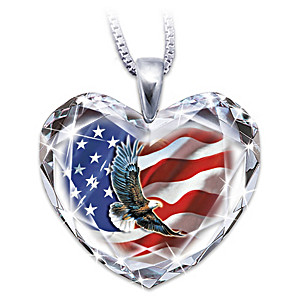 "American Pride" Crystal Heart Pendant With Eagle Art