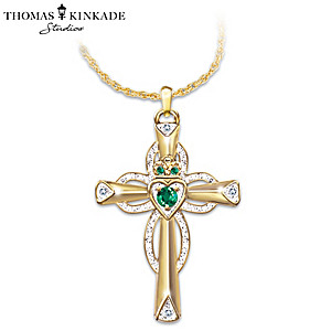 Emerald And Diamond Claddagh Cross Symbolizes Faith And Love