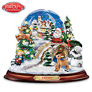 Rudolph Musical Snowglobe With Swirling Snow And Lights