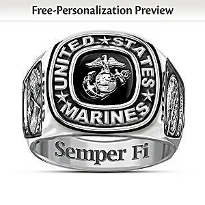USMC "Semper Fi" Personalized Stainless Steel Men's Ring