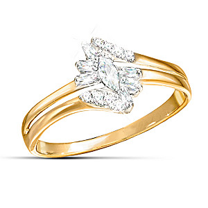 Solid 10K Gold Ring With 15 Diamonds In 3 Different Cuts
