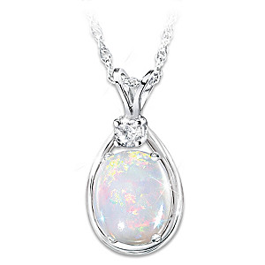 Shimmering Elegance Opal And Diamond Pendant Necklace