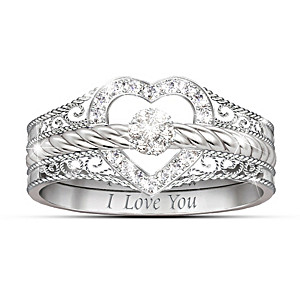 Engraved "I Love You" 3-Band Stackable Diamond Rings