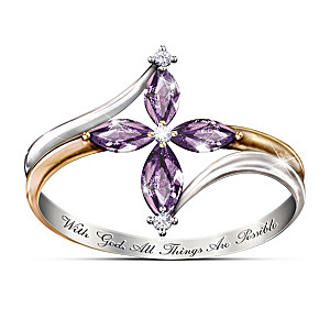 Holy Trinity Cross Ring With Amethysts And Diamonds