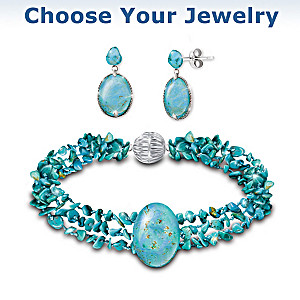 "True Blue" Genuine Turquoise Bracelet And Earrings Set